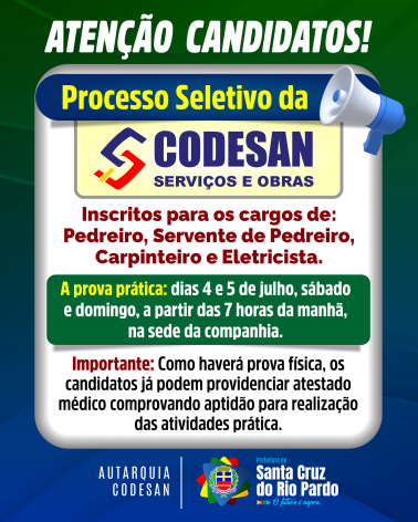 PROVA PRÁTICA DO PROCESSO SELETIVO CODESAN