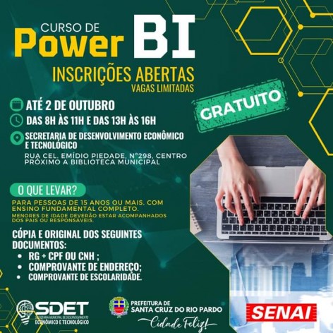 [DESENVOLVIMENTO ECONÔMICO] PREFEITURA DE SANTA CRUZ DO RIO PARDO OFERECE CURSO DE POWER BI