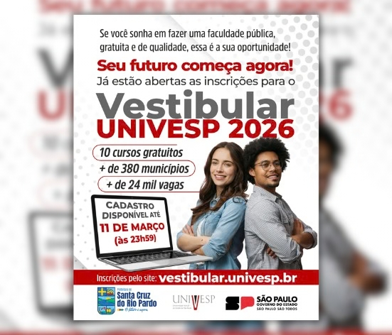 INSCRIÇÕES PARA O VESTIBULAR DA UNIVESP VÃO ATÉ 11 DE MARÇO