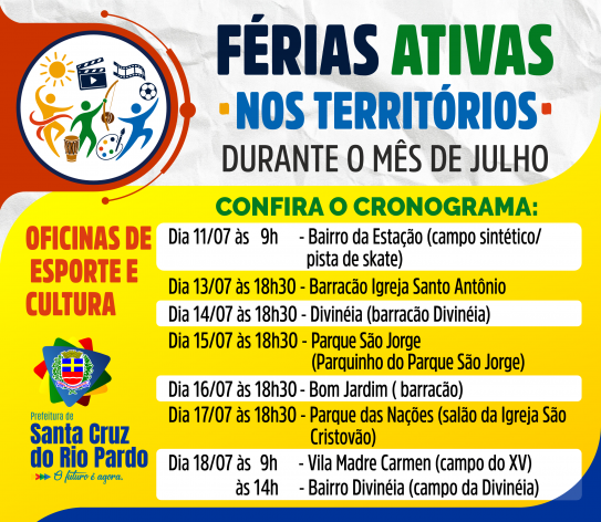 Férias Ativas nos Territórios de 11 à 18 de julho