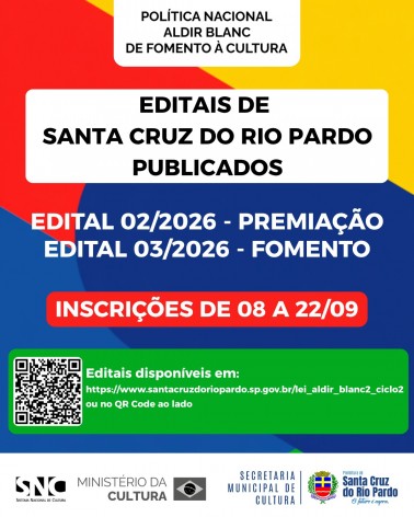 EDITAIS DA LEI ALDIR BLANC – 2º CICLO - DE 08 A 22 DE SETEMBRO DE 2026