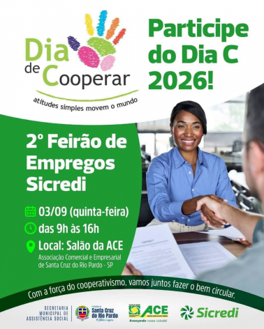 2º FEIRÃO DE EMPREGOS DE SANTA CRUZ ACONTECE QUINTA-FEIRA, 03 DE SETEMBRO DE 2026