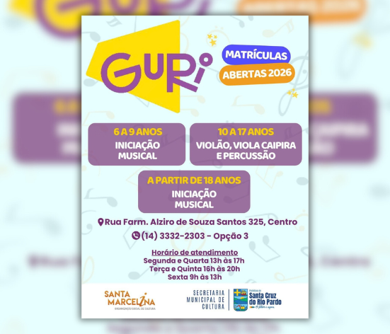 Projeto Guri abre matrículas em Santa Cruz do Rio Pardo