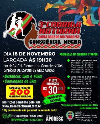 [ESPORTES] SECRETARIA DE ESPORTES PROMOVE MAIS UMA EDIÇÃO DA CORRIDA NOTURNA