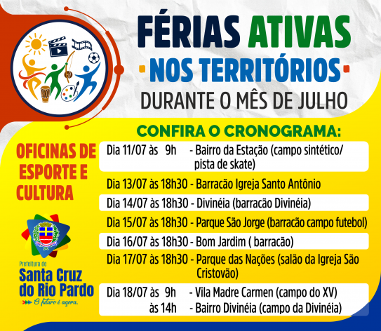 Férias Ativas nos Territórios de 11 à 18 de julho