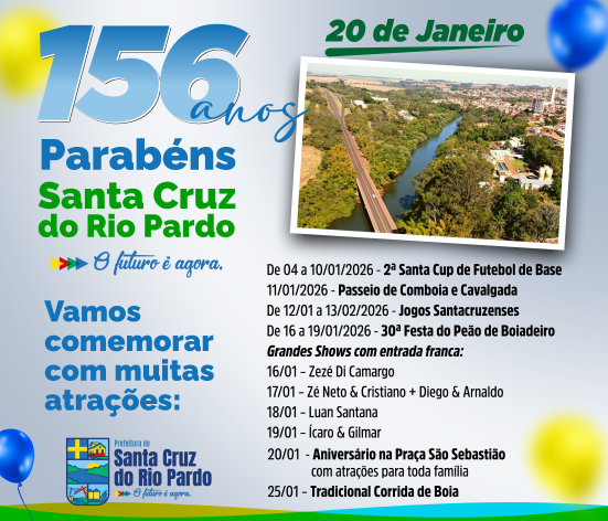 Santa Cruz do Rio Pardo celebra 156 anos com programação especial durante todo o mês de janeiro