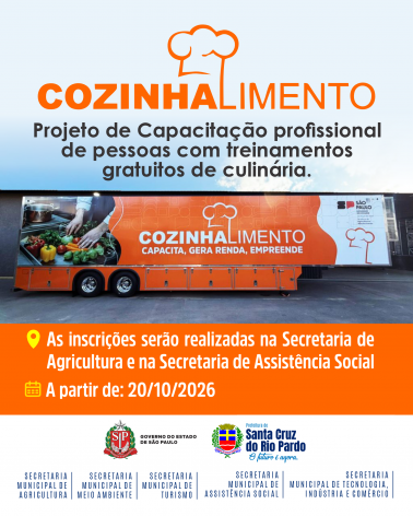 CozinhAlimento abre inscrições para cursos gratuitos de culinária em Santa Cruz do Rio Pardo