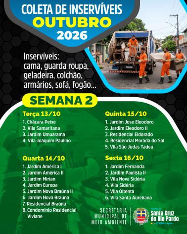 Coleta de Inservíveis de 13 a 16 de outubro de 2026