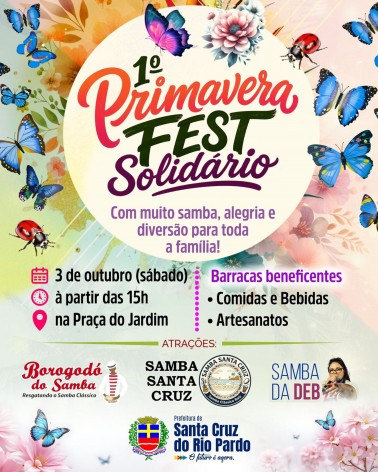 1º Primavera Fest Solidário promove cultura, música e solidariedade em Santa Cruz do Rio Pardo no dia 3 de outubro